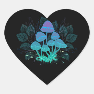 Toadstools in Bushes Heart Sticker