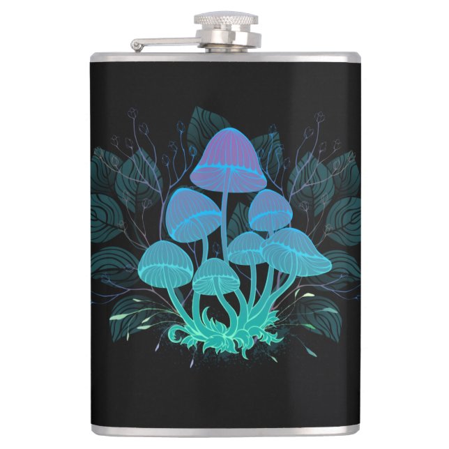 Toadstools in Bushes Hip Flask (Front)