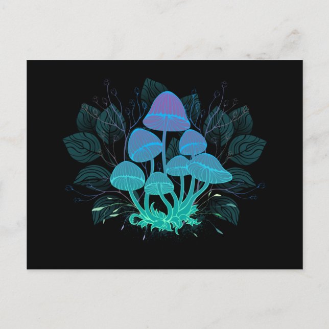 Toadstools in Bushes Holiday Postcard (Front)