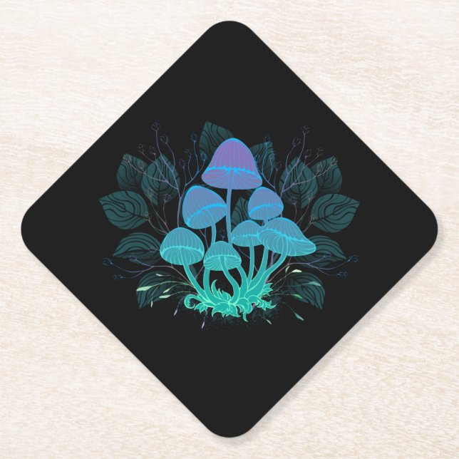 Toadstools in Bushes Paper Coaster (Front)