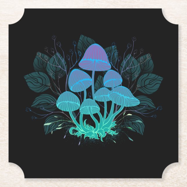 Toadstools in Bushes Paper Coaster (Front)