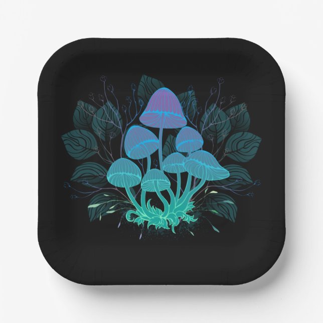 Toadstools in Bushes Paper Plate (Front)