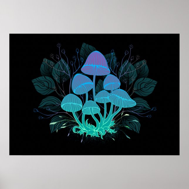 Toadstools in Bushes Poster (Front)