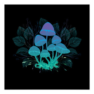 Toadstools in Bushes Poster