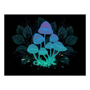 Toadstools in Bushes Poster