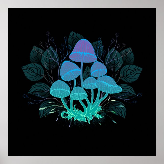 Toadstools in Bushes Poster (Front)