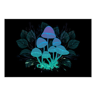 Toadstools in Bushes Poster