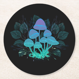 Toadstools in Bushes Round Paper Coaster