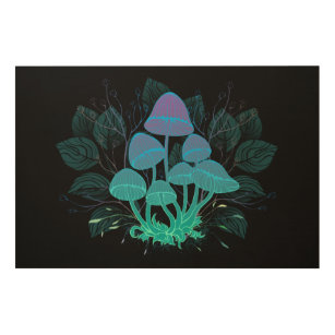 Toadstools in Bushes Wood Wall Art