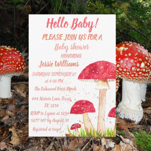Toadstools Mushroom Baby Shower Red Nature Invitation