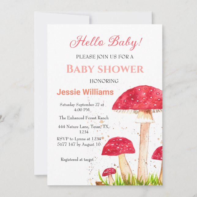 Toadstools Mushroom Baby Shower Red Nature Invitation (Front)