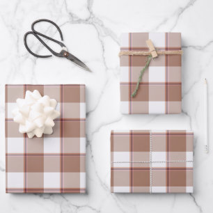 Toast Brown and Athens Gray Plaid Wrapping Paper Sheet
