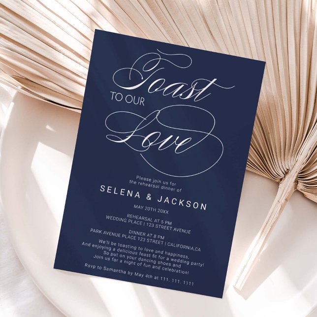 Toast Love navy blue wedding rehearsal dinner Invitation (Creator Uploaded)