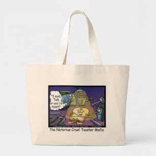 Toast Mafia Funny Offbeat Cartoon Gifts & Tees Large Tote Bag