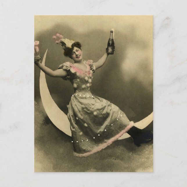 Toast of Champagne on a Crescent Moon Postcard (Front)