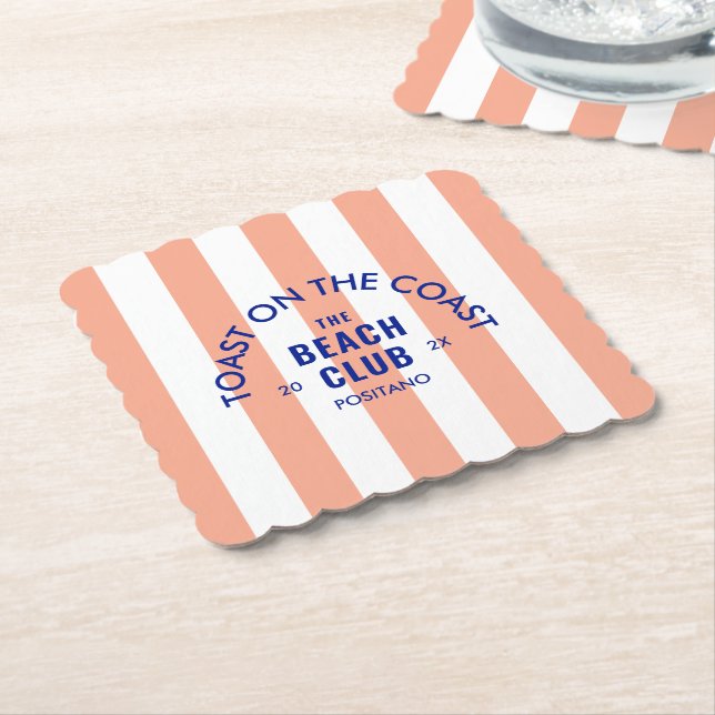 Toast On The Coast The Beach Club Pink Stripe Paper Coaster (Angled)