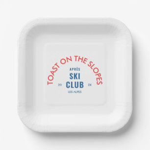Toast On The Slopes Après Ski Club Red & Blue Paper Plate