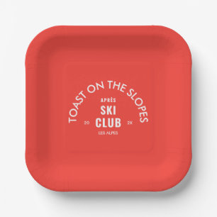 Toast On The Slopes Après Ski Club Retro Red Paper Plate