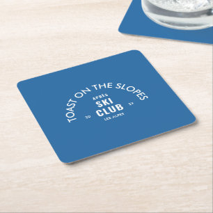Toast On The Slopes Après Ski Club Sky Blue  Square Paper Coaster