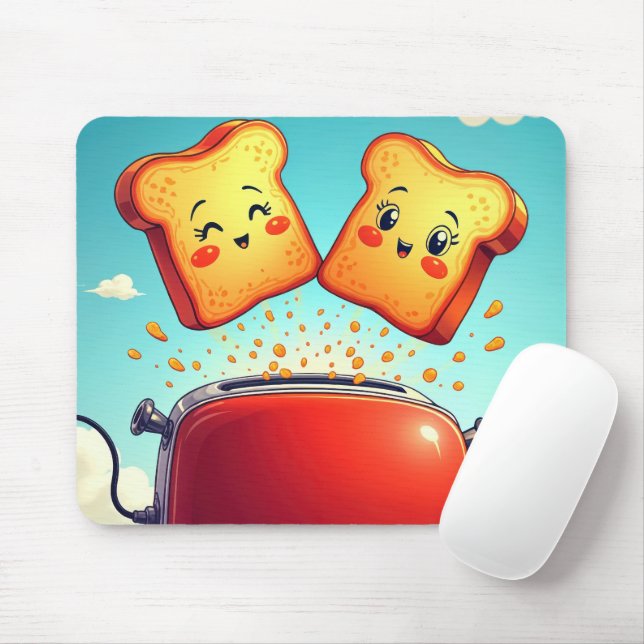Toast Popping Out of a Red Toaster Mouse Mat (With Mouse)