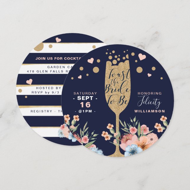 Toast The Bride - Champagne Floral Bridal Shower Invitation (Front/Back)