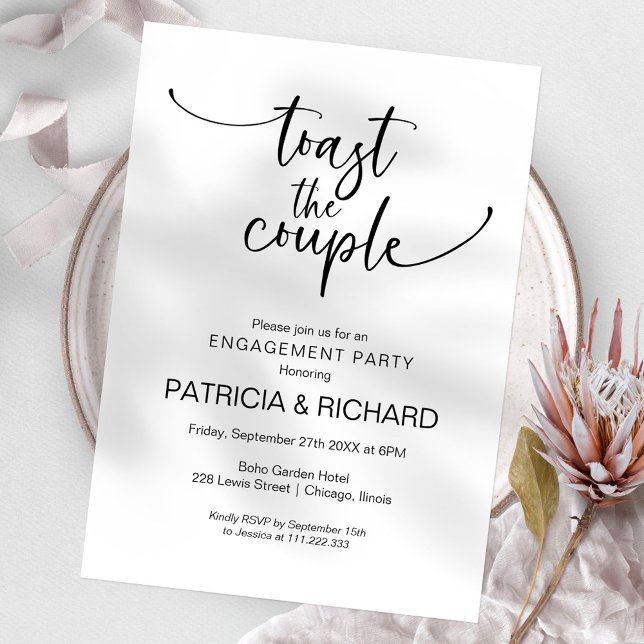 Toast The Couple Chic Calligraphy Engagement Party Invitation (Creator Uploaded)