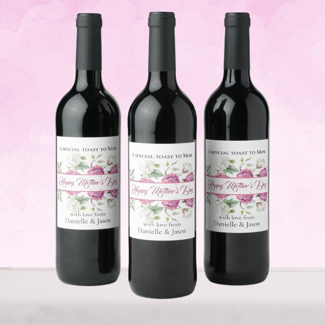 Toast to Mum Floral Mother's Day Wine Label (Creator Uploaded)