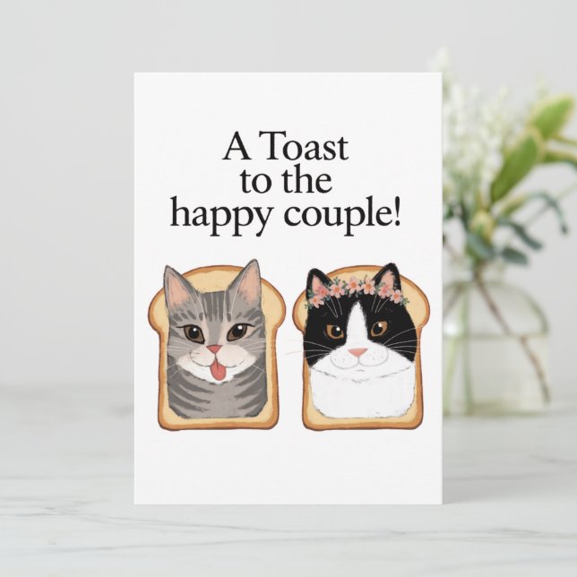 Toast To The Happy Couple Funny Cat Wedding Engage Invitation (Standing Front)