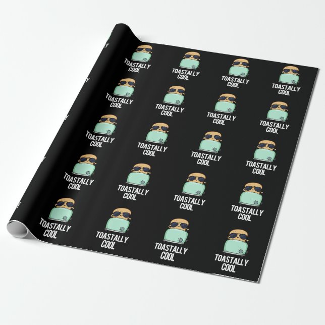 Toastally Cool Funny Toast Pun Dark BG Wrapping Paper (Unrolled)