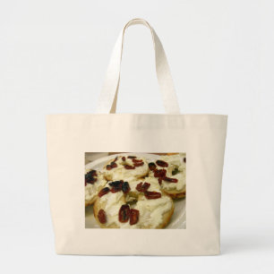 Toasted bagel with goat cheese large tote bag