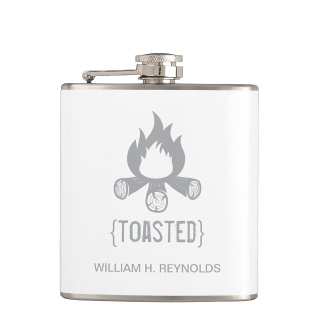 {TOASTED} Bridal Party Toasted Campfire (grey) Hip Flask (Front)