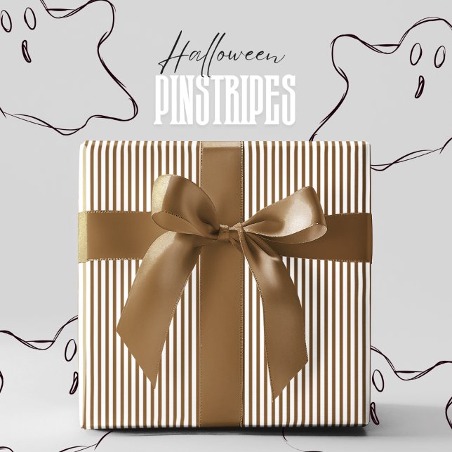 Toasted Caramel Brown & White Pinstripe Halloween Wrapping Paper (Elegant Halloween Gift Wrap. Brown & White Pinstripe Pattern. Thin Brown & White Lines for Autumn.)