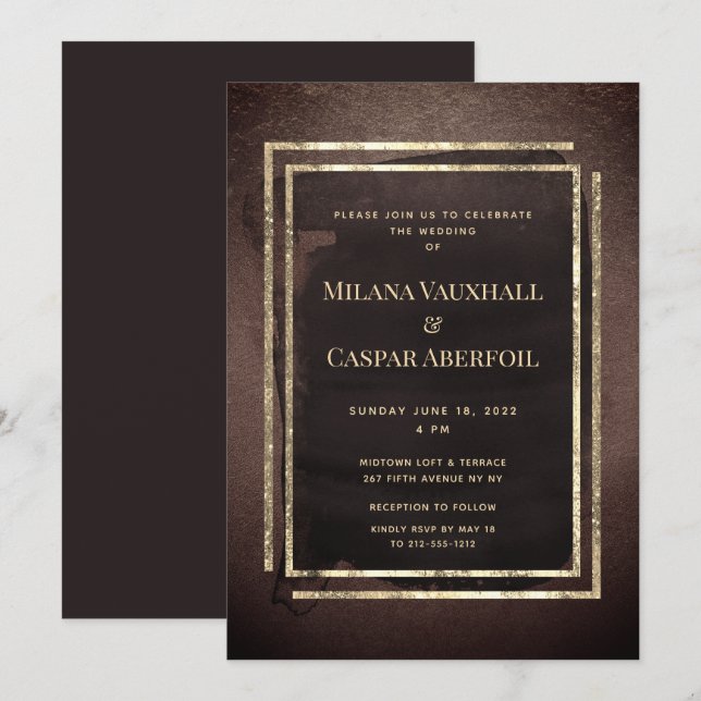 Toasted Espresso Mocha & Soft Gold Wedding Party Invitation (Front/Back)