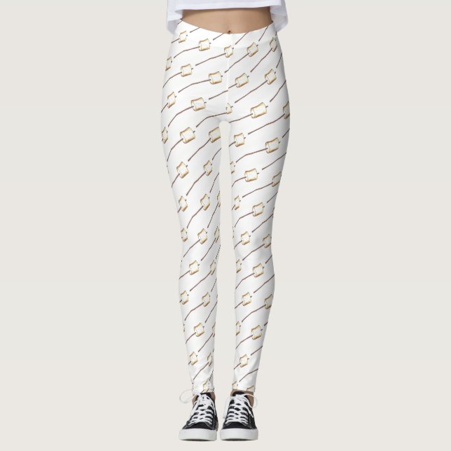 Toasted Marshmallow Stick Campfire Camp S'mores Leggings (Front)