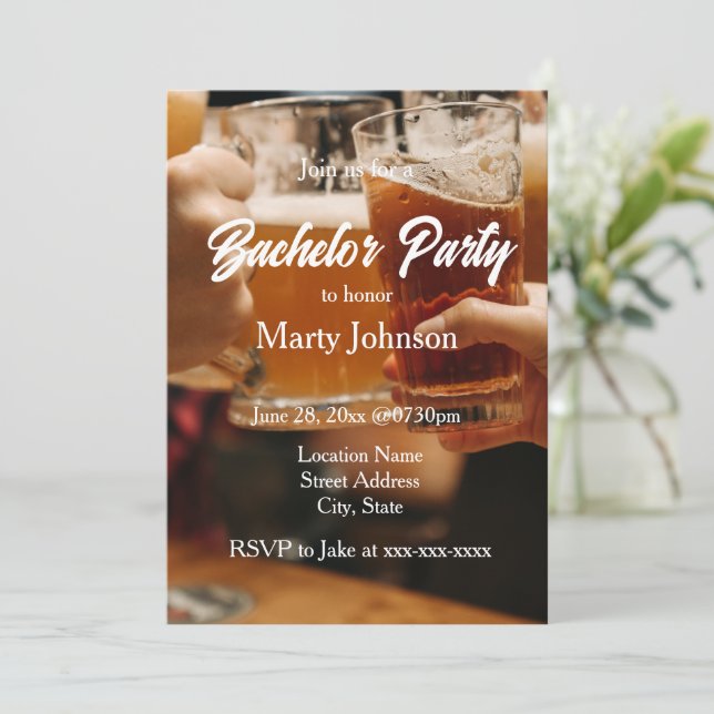Toasting Beer Glasses Bachelor Party Invitation (Standing Front)