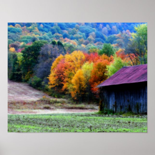 Tobacco Barn Fall Foliage Nature Orton Art Poster (Front)