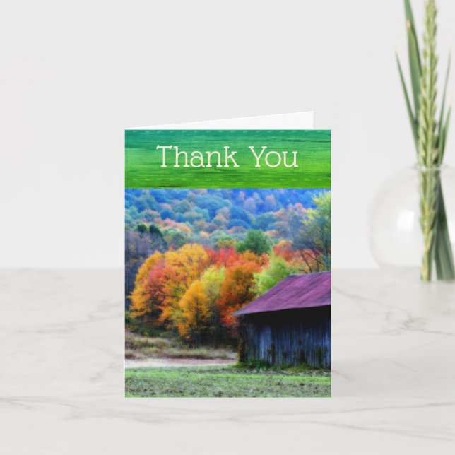 Tobacco Barn Fall Foliage Nature Thank You Card (Front)