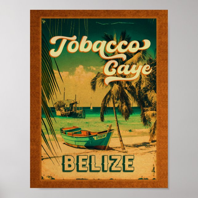 Tobacco Caye Belise Vintage Palm Trees Souvenirs Poster (Front)