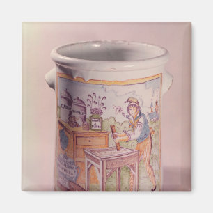 Tobacco pot depicting a tobacconist magnet