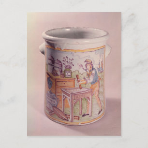 Tobacco pot depicting a tobacconist postcard