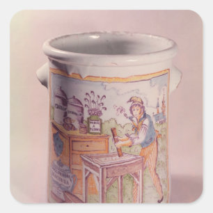 Tobacco pot depicting a tobacconist square sticker