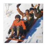 Tobagganing Tile<br><div class="desc">Artist: George Brehm | Boys sledding downhill in toboggan</div>