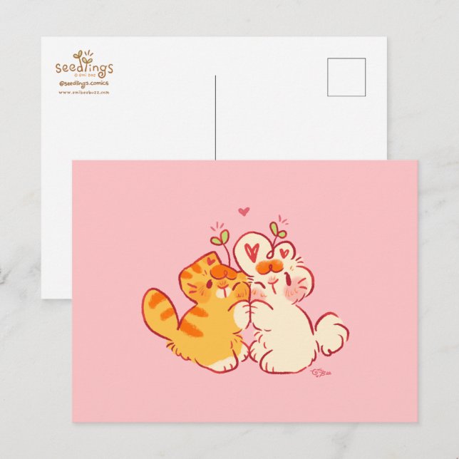 Tobi & Tansy Hug - Cute Cat & Bunny Postcard (Front/Back)