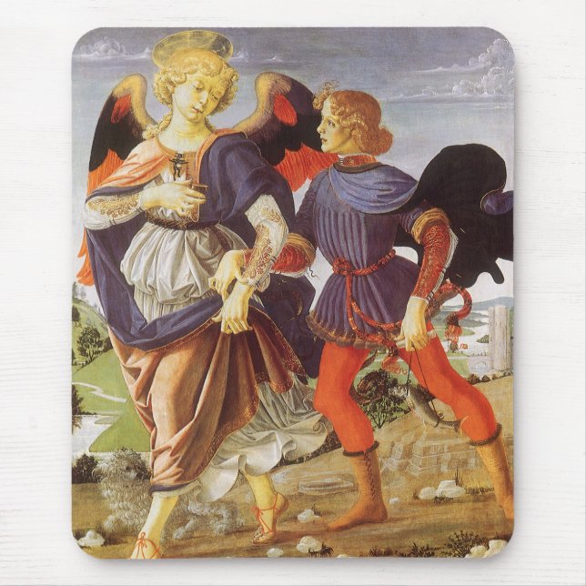 Tobias and the Angel by Andrea del Verrocchio Mouse Mat (Front)