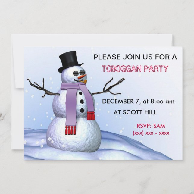 Toboggan Party Invitation (Front)