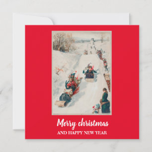 Tobogganing" chromolithograph- Christmas Holiday   Card