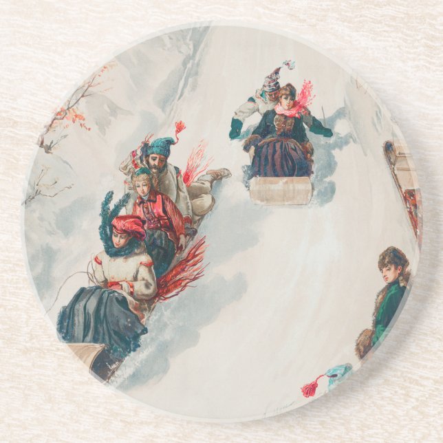 "Tobogganing", Chromolithograph, Louis Prang & Co. Coaster (Front)