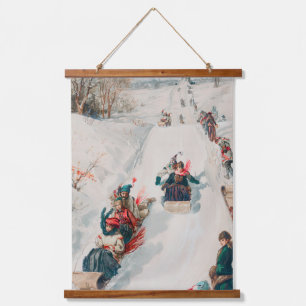 "Tobogganing", Chromolithograph, Louis Prang & Co. Hanging Tapestry