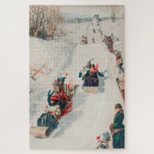 "Tobogganing", Chromolithograph, Louis Prang & Co. Jigsaw Puzzle
