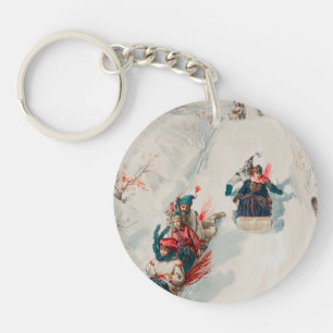 "Tobogganing", Chromolithograph, Louis Prang & Co. Key Ring